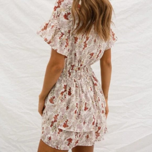 Sabo Skirt Floral Midi Dress - Red and White - Picture 2 of 6